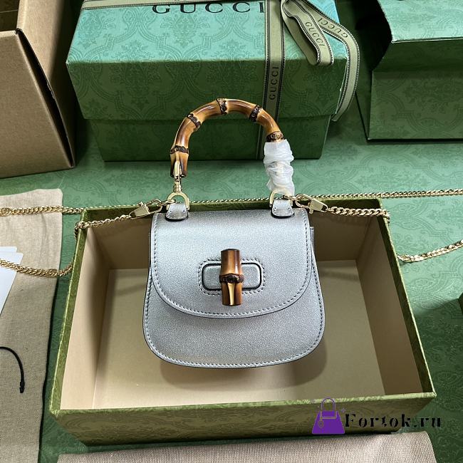 Fortok Gucci Bamboo 1947 Super Mini Bag Silver 760246 18.5x12x5.5cm - 1