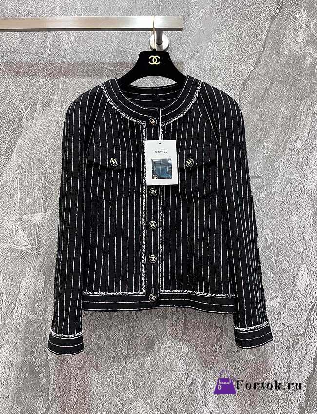 Fortok Chanel Striped Tweed Jacket Black - 1