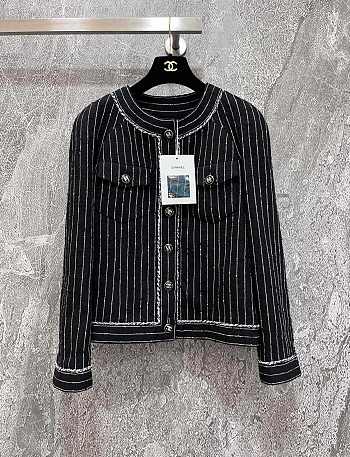 Fortok Chanel Striped Tweed Jacket Black