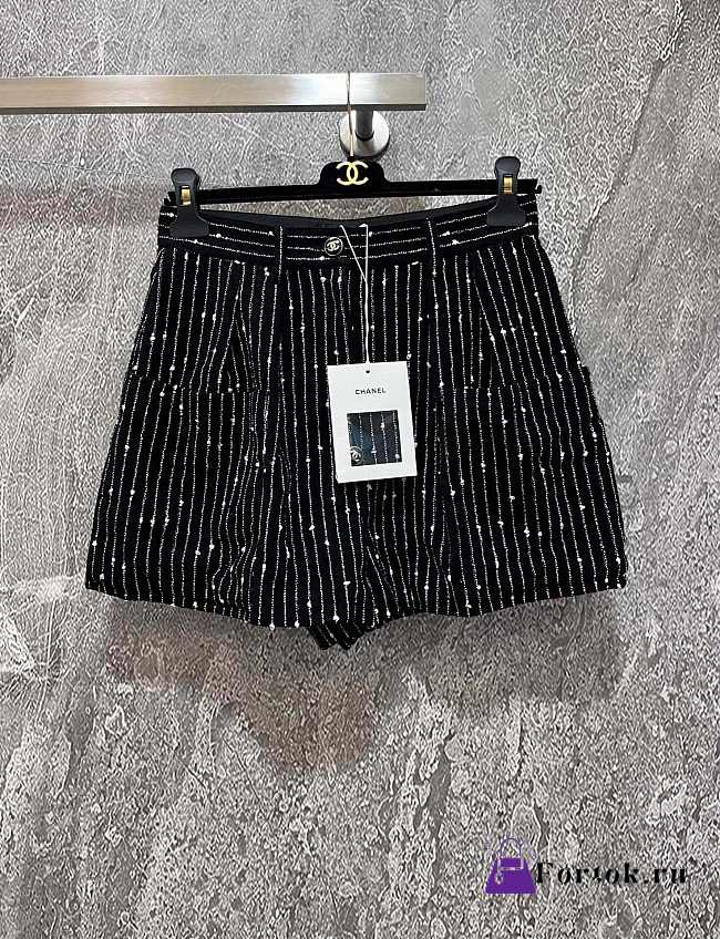 Fortok Chanel Striped Tweed Shorts Black - 1