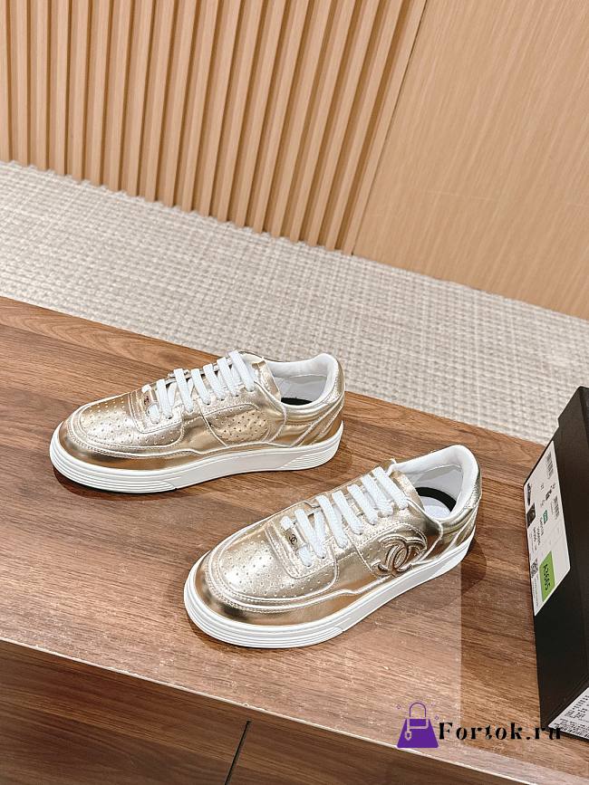 Fortok Chanel Tennis Sneakers Metallic Gold  - 1