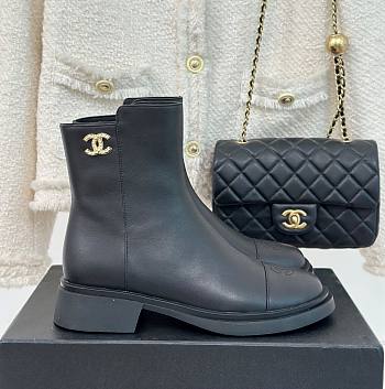 Fortok Chanel Double C Side Zipper Boots Black