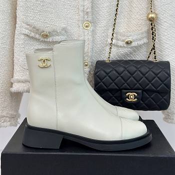 Fortok Chanel Double C Side Zipper Boots White