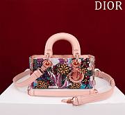 Fortok Dior Lady D-Joy Embroidered Pink Flower Beads Bag 22x12x6cm - 1