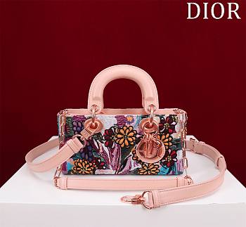 Fortok Dior Lady D-Joy Embroidered Pink Flower Beads Bag 22x12x6cm