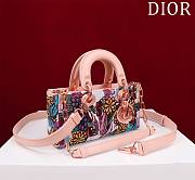 Fortok Dior Lady D-Joy Embroidered Pink Flower Beads Bag 22x12x6cm - 6