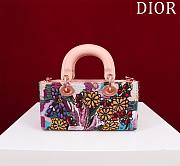 Fortok Dior Lady D-Joy Embroidered Pink Flower Beads Bag 22x12x6cm - 3