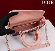 Fortok Dior Lady D-Joy Embroidered Pink Flower Beads Bag 22x12x6cm - 4