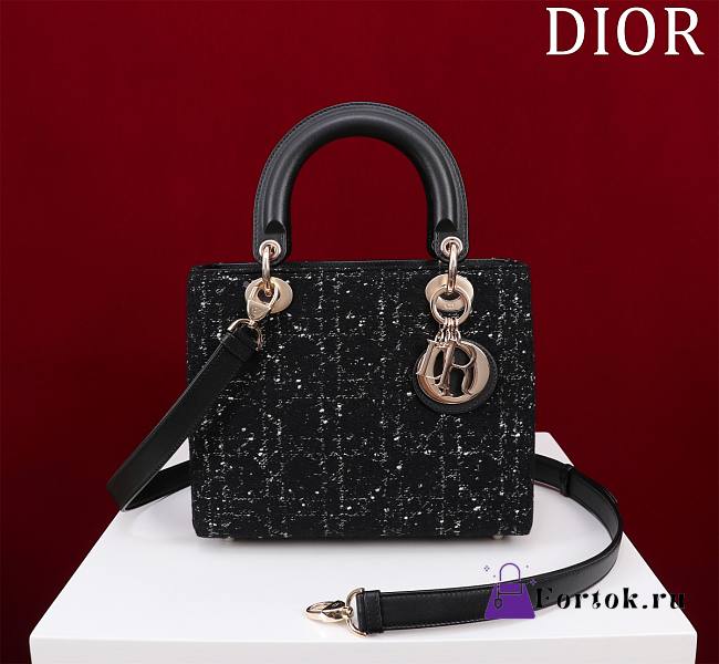 Fortok Dior Lady Black Cannage Tweed Bag 24x20x11cm - 1