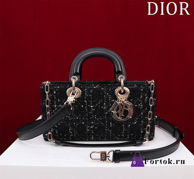 Fortok Dior Lady D-Joy Black Cannage Tweed Bag 26x13.5x5cm - 1