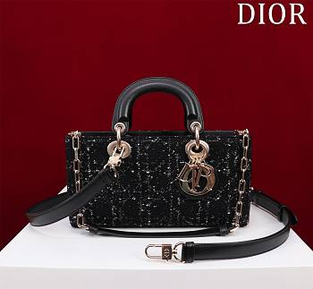 Fortok Dior Lady D-Joy Black Cannage Tweed Bag 26x13.5x5cm