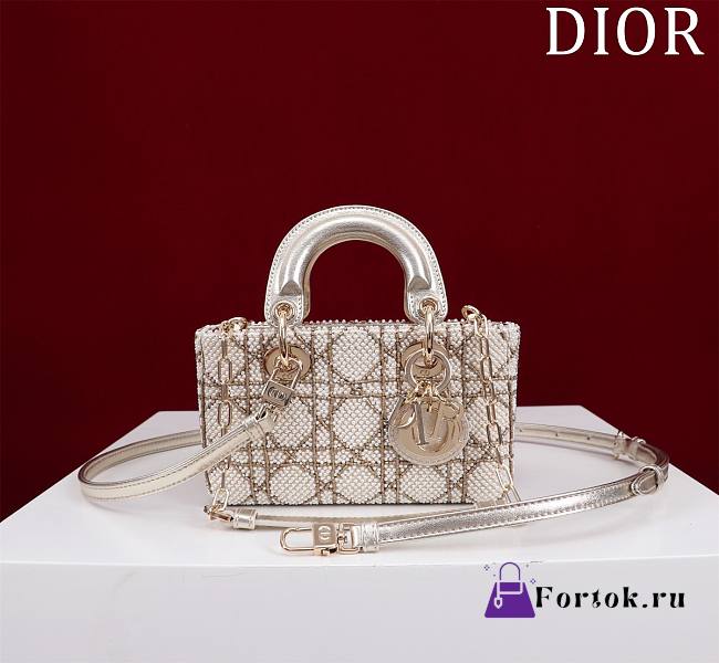 Fortok Dior Lady D-joy Micro White Pearl Bag 16.5x6x10cm - 1