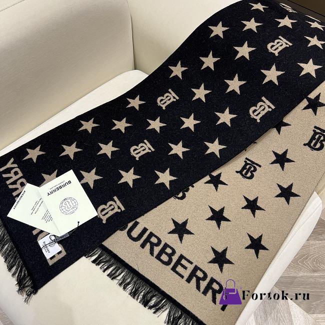 Fortok Burberry Stars Double-sided Scarf Black & Camel Scarf 168x30cm - 1