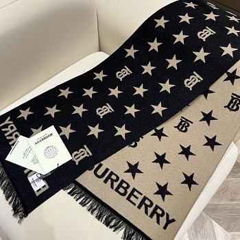 Fortok Burberry Stars Double-sided Scarf Black & Camel Scarf 168x30cm