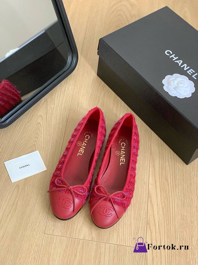 FortoK Chanel Tweed Ballet Flats Red - 1