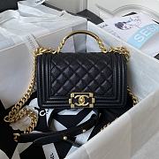 Fortok Chanel Leboy Foldable Bag With Handle Grained Leather Bag Black 20cm - 1