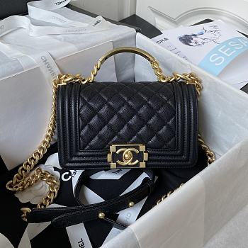 Fortok Chanel Leboy Foldable Bag With Handle Grained Leather Bag Black 20cm