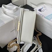 Fortok Chanel Leboy Foldable Bag With Handle Grained Leather Bag White 20cm - 5