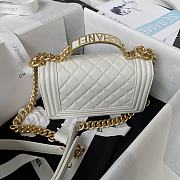 Fortok Chanel Leboy Foldable Bag With Handle Grained Leather Bag White 20cm - 3