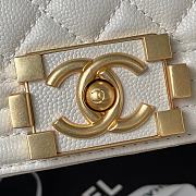 Fortok Chanel Leboy Foldable Bag With Handle Grained Leather Bag White 20cm - 2