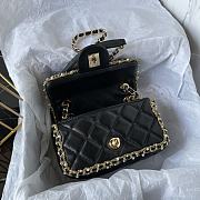 Fortok Chanel Lambskin Quilted Pearl Edge Mini Rectangular Flap Bag Black 19x12x7.5cm - 6