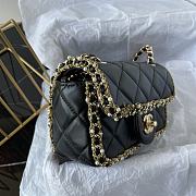 Fortok Chanel Lambskin Quilted Pearl Edge Mini Rectangular Flap Bag Black 19x12x7.5cm - 5