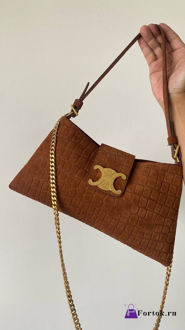 Fortok Celine Wiltern Bag In Crocodile Embossed Suede Cafkskin Brown 31x15x2cm - 1