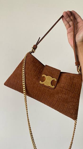 Fortok Celine Wiltern Bag In Crocodile Embossed Suede Cafkskin Brown 31x15x2cm