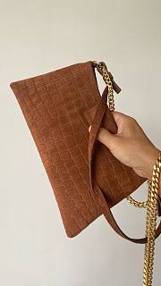 Fortok Celine Wiltern Bag In Crocodile Embossed Suede Cafkskin Brown 31x15x2cm - 2