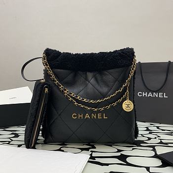 Fortok Chanel Shearling Aged Lambskin & Gold-Tone Metal Black Bag 30x30x8cm