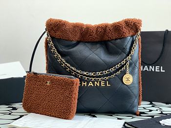 Fortok Chanel Shearling Aged Lambskin & Gold-Tone Metal Brown&Black Bag 30x30x8cm