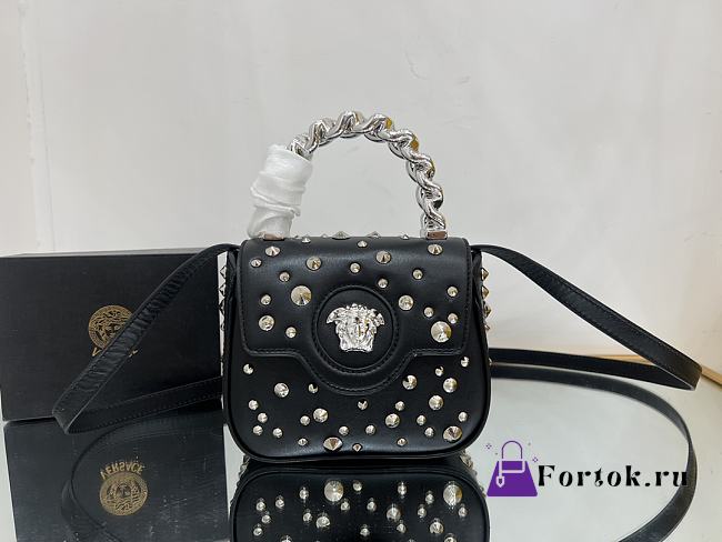 Fortok Versace Black Mini La Medusa Spiked Top Handle Bag 16x6x12cm - 1