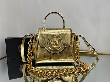 Fortok Versace La Medusa Top Handle Bag in Gold Metalic Leather 20x10x17cm