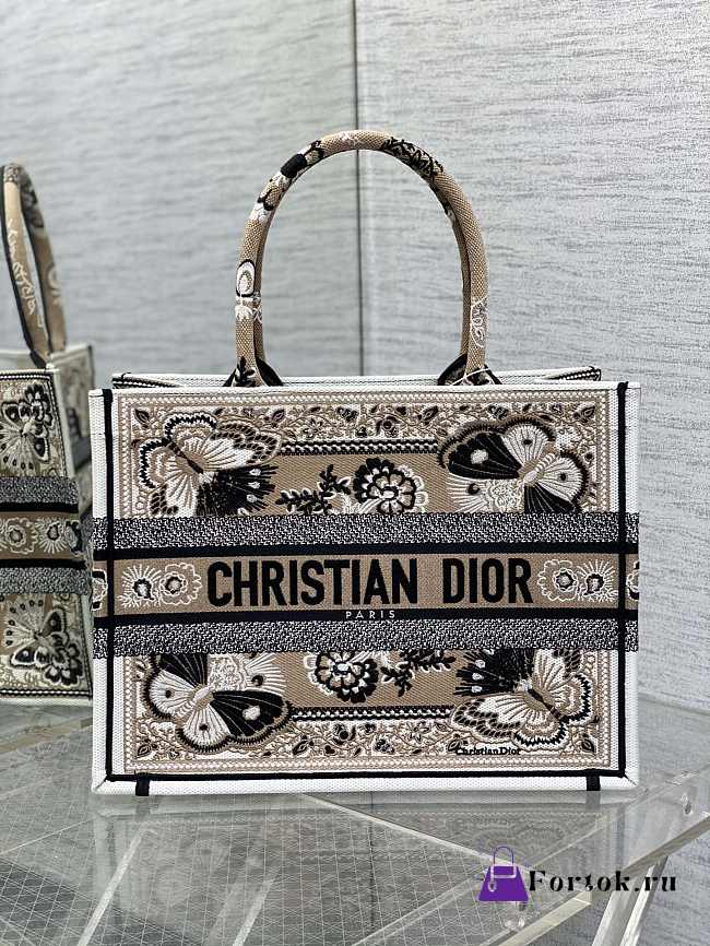 Fortok Dior Beige Butterfly Bandana Emroidery Tote Bag 36x18x28cm - 1