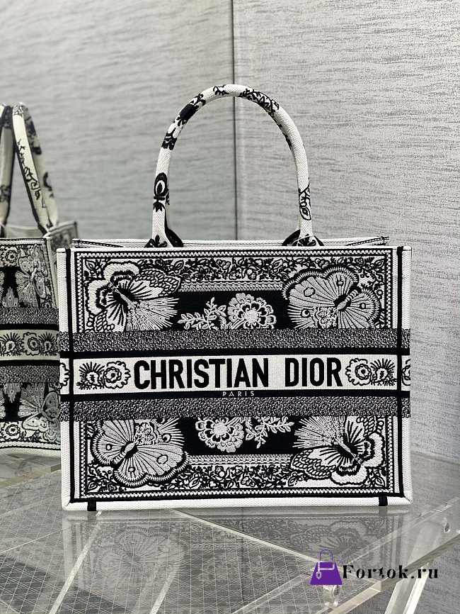 Fortok Dior Black Butterfly Bandana Emroidery Tote Bag 36x18x28cm - 1