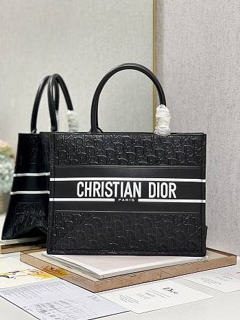 Fortok Dior Black Perforated Embossed Oblique Calfskin Tote Bag 36x28cm