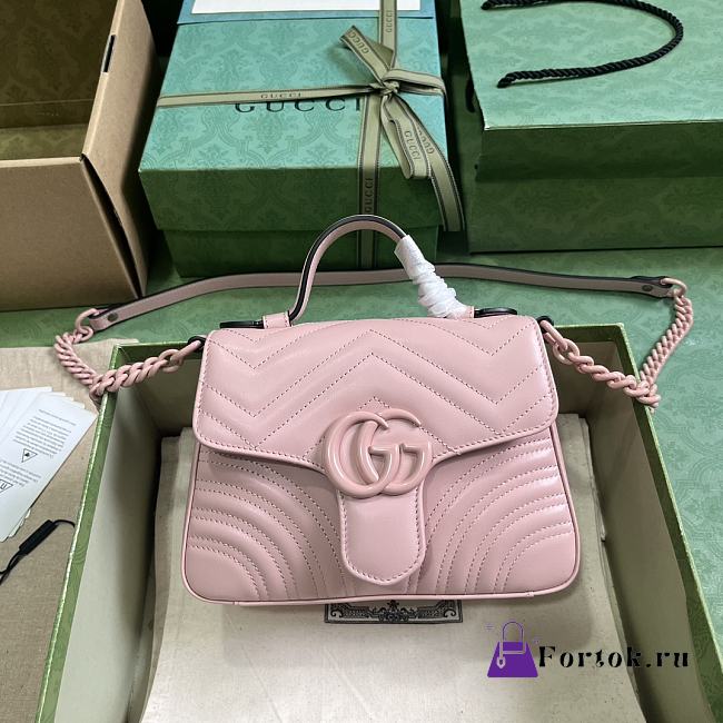 Fortok Gucci Pink GG Marmont Mini Top Handle Bag 15.5x21x8cm - 1