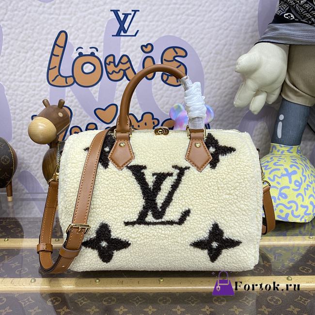 Fortok Louis Vuitton Speedy Bandoulière 25 Shearling Bag Cream/Brown M23468 25x19x15cm - 1