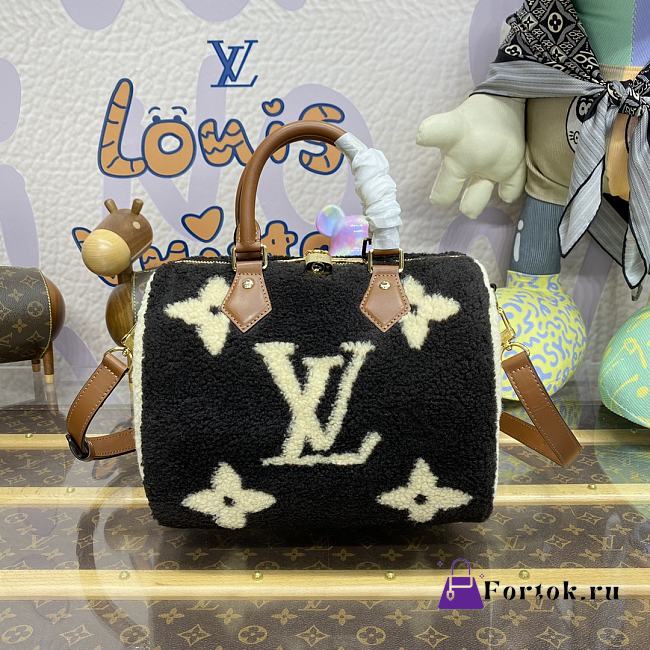Fortok Louis Vuitton Speedy Bandoulière 25 Shearling Bag Cream/Black M55423 25x19x15cm - 1
