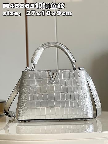  Fortok Louis Vuitton Capucines MM Crocodile in Silver M48865 27x18x9cm