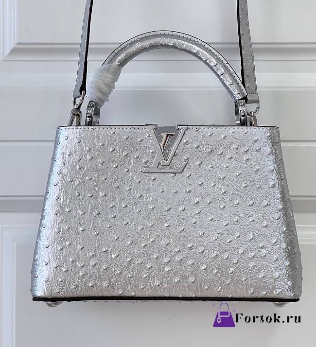 Fortok Louis Vuitton Capucines Silver Ostrich Pattern Bag M48865 27x18x9cm - 1
