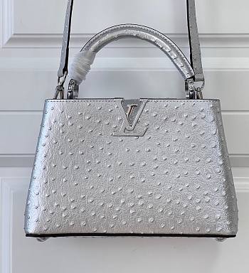 Fortok Louis Vuitton Capucines Silver Ostrich Pattern Bag M48865 27x18x9cm