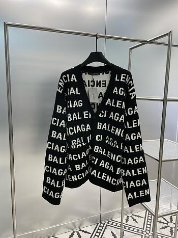 Fortok Balenciaga Horizontal Allover Cropped Kinitted Cardigan Black