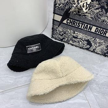 Fortok Chanel Lamb Wool Bucket Hat Black/White