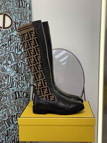 Fortok Fendi Tall Leather & Knit Sock Boots Brown