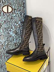Fortok Fendi Tall Leather & Knit Sock Boots Brown - 4