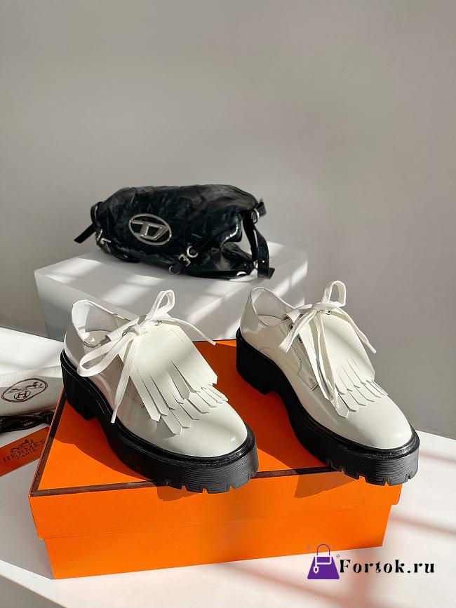 Fortok Hermes Fringed Loafers in White - 1