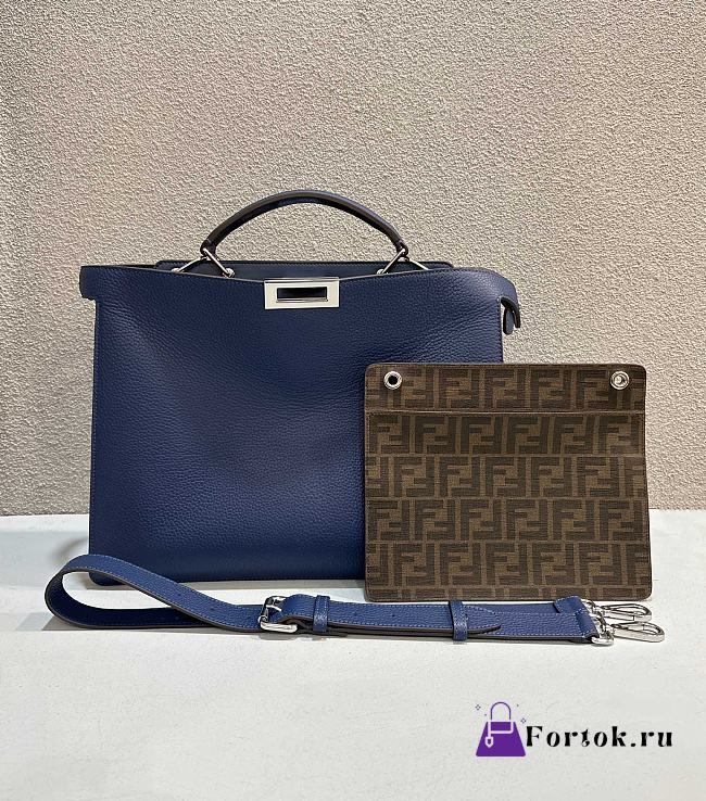 Fortok Fendi Peekaboo ISeeU Mini Dark Blue Leather Bag 38x10x29cm - 1