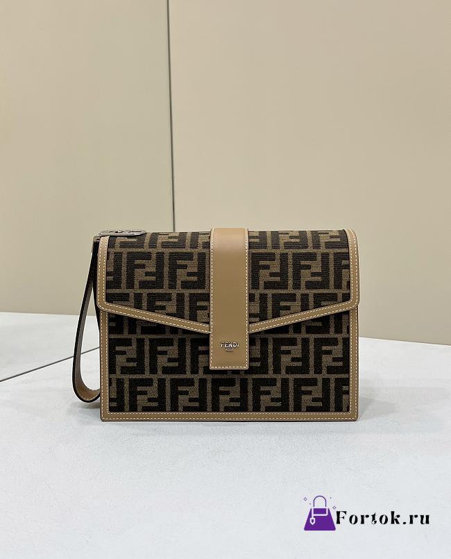 Fortok Fendi Monogram Printed Foldover Top Messenger Bag 26x9x19cm - 1