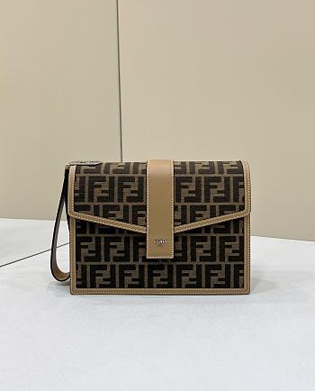 Fortok Fendi Monogram Printed Foldover Top Messenger Bag 26x9x19cm